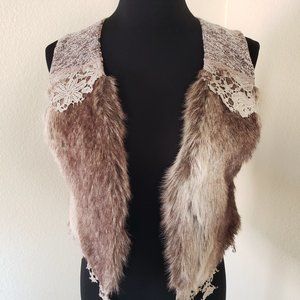 Faux Fur Vest Crochet Trim Boho Festival
